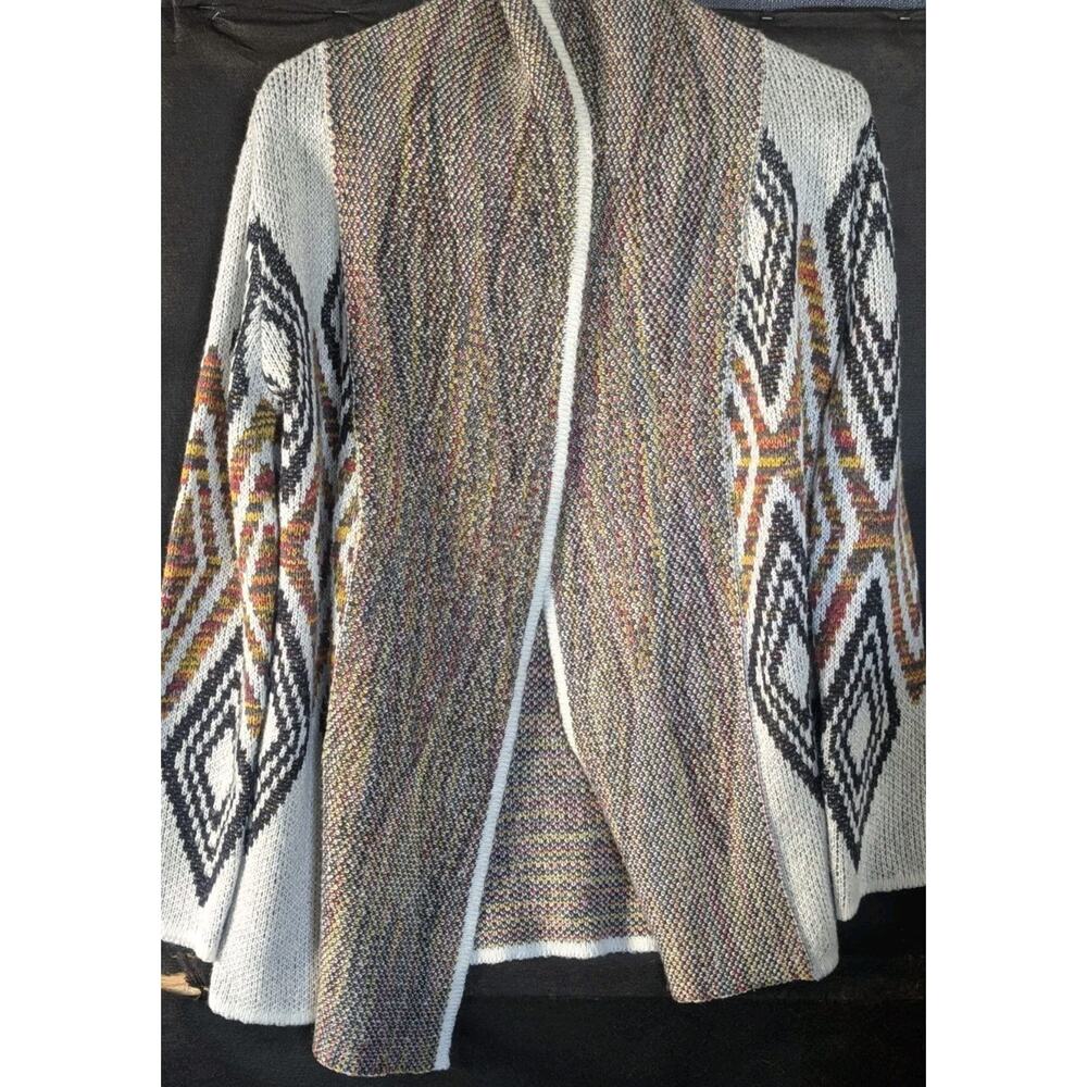 Woven Heart Womens M Open Front Cardigan Aztec Diamond Knit Sweater Ivory Multi
